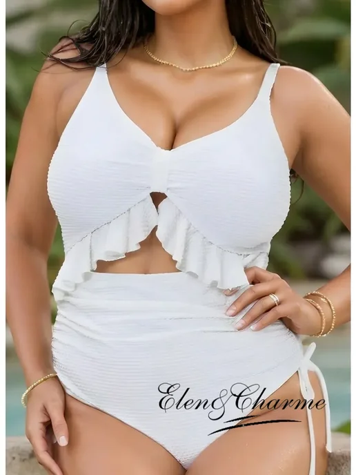 Elen&Charme Купальник слитный больших размеров для бассейна, белый, фото 8