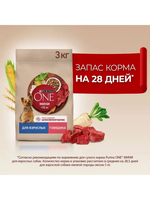 Сухой корм PURINA ONE для собак, взрослые, мелкие, говядина, 3,275 кг, фото 2