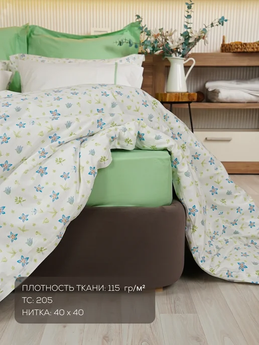 DOBRO HOME Простыня натяжная 100% хлопок, зеленый, фото 4