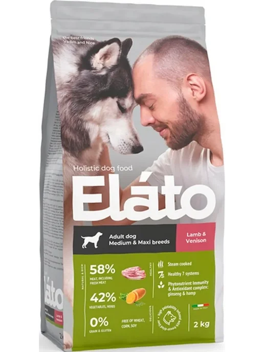 Сухой корм Elato Holistic для собак, крупные, оленина, ягненок, 2,1 кг