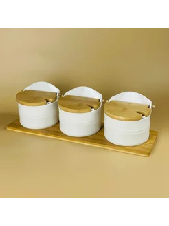Набор из 3 банок 440мл с ложками на подставке BAMBOO