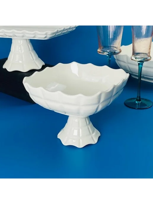 Квадратная конфетница 18х13,5см на ножке КОРНЕЛИЯ, 18x13.5 см
