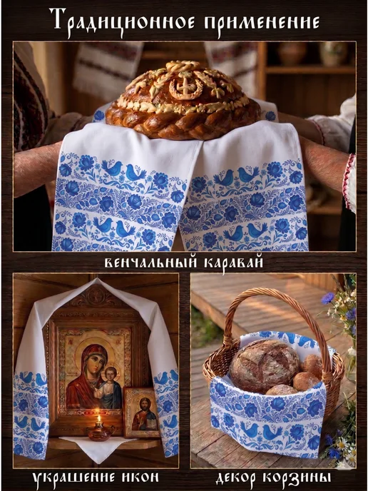 Сималенд Рушник народный пасхальный свадебный «Гжель», 150×36 см, 150x36 см, фото 2