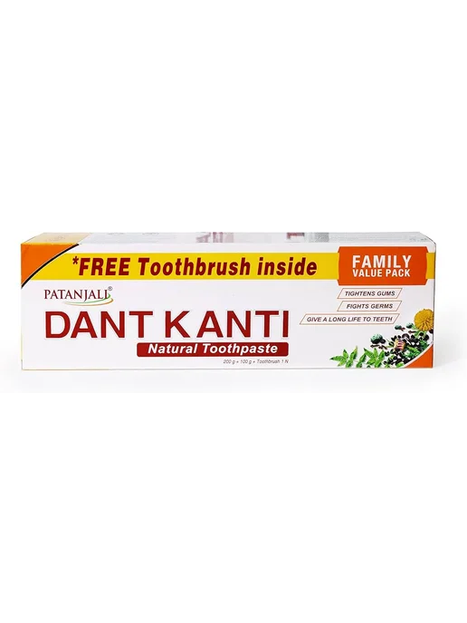 Patanjali. Зубная паста Дант Канти Натуральная 200гр + Зубная щетка, 200 г, фото 2