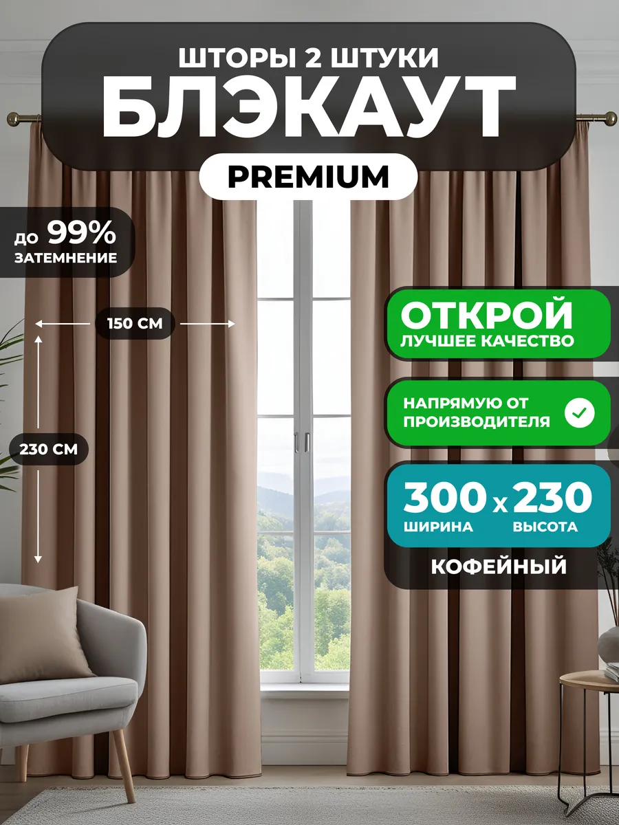 Шторы блэкаут 2 шт для гостиной плотные 300х230