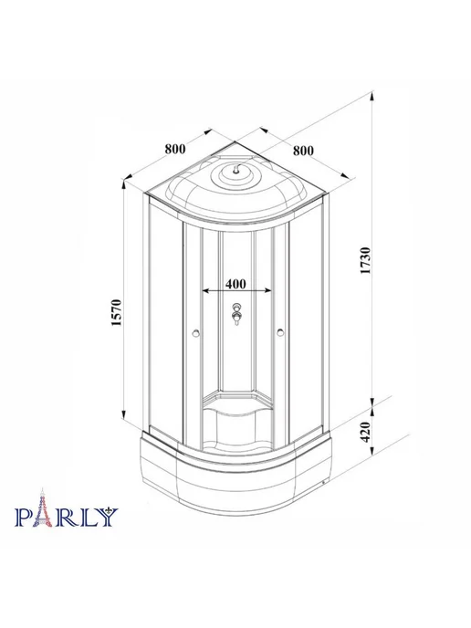 PARLY Душевая кабина угловая 80x80 низкий поддон прозрачное стекло, 80x80, фото 7