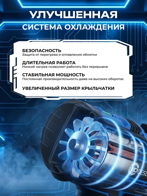 DESOON Дрель-шуруповерт ударная аккумуляторная 20В, набор 25шт кейс, 25 шт, фото 5