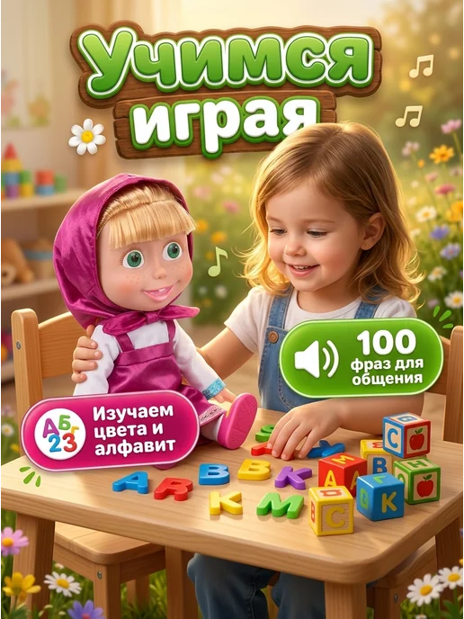 Карапуз Интерактивная кукла говорящая детская Маша И Медведь 25 см, голубой, фото 5