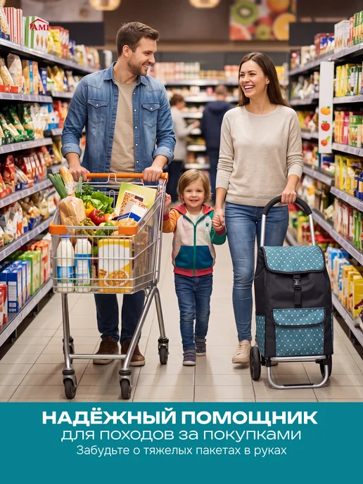AMI Сумка женская тележка на колесах хозяйственная с ручкой, голубой, фото 6