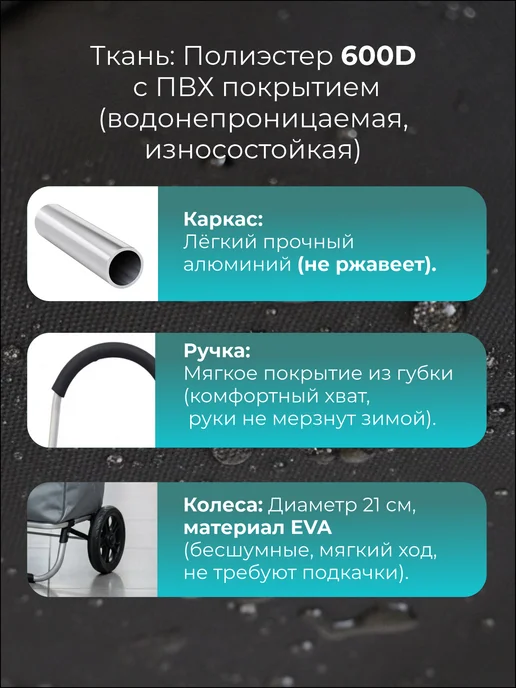 AMI Сумка женская тележка на колесах хозяйственная с ручкой, серый, фото 5