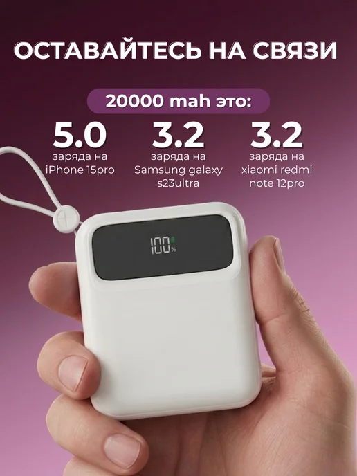 ZOMN Power bank 20000 2.1а 22W с быстрой зарядкой маленький, 22 Вт, фото 4
