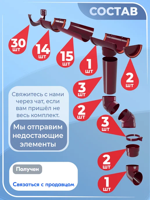 Grand Line Комплект водосточной системы 15 м бордо 3005 Гранд 1м 1сл, 15 м, 1 м, фото 2