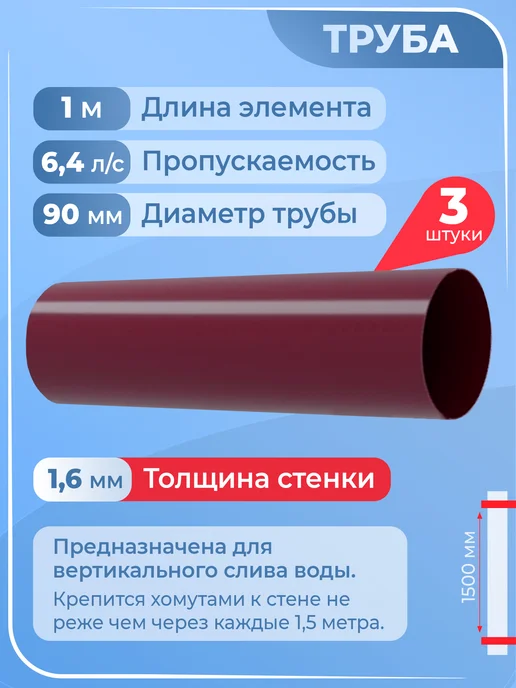 Grand Line Комплект водосточной системы 15 м бордо 3005 Гранд 1м 1сл, 15 м, 1 м, фото 4
