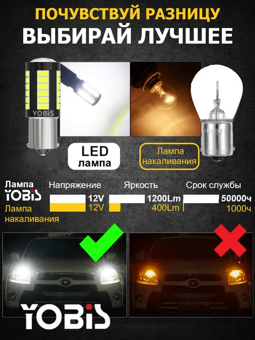 YOLED Габаритные LED лампы ДХО P21 4W (BAZ15d) на Лада Нива 4x4, 4x4, 4 Вт, фото 3