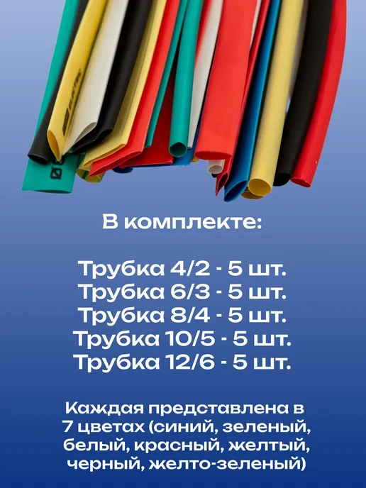 TDM Electric Набор термоусадок ТУТнг 4 2, 6 3, 8 4, 10 5, 12 6 10см TDM, 7 шт, фото 2