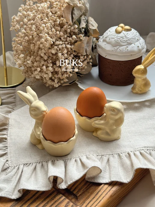 Buks home Подставка для яиц зайки 2шт из гипса, 2 шт, фото 8