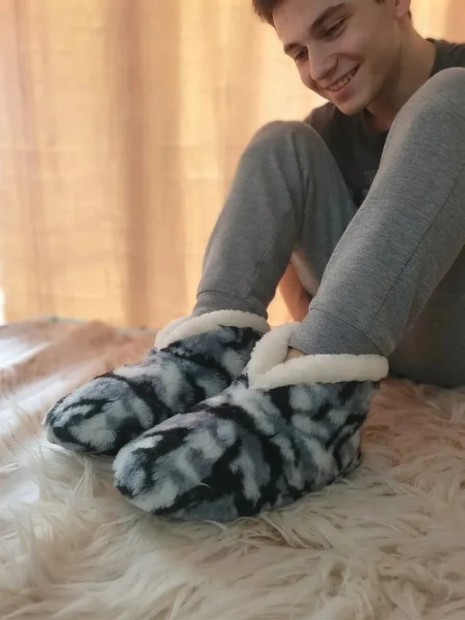 Тепло и Уют Домашние меховые тапочки "ЧУНИ", синий