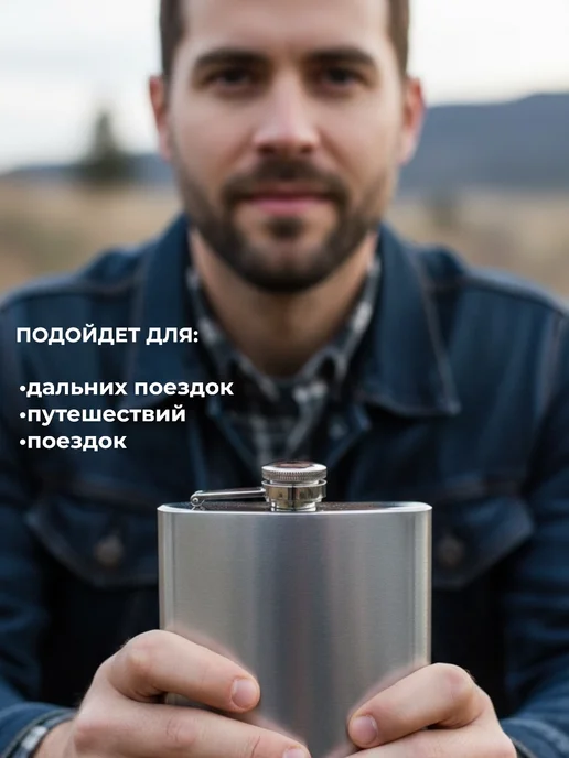 Альянс-А Фляжка для алкоголя и воды из нержавеющей стали подарочная, серый, фото 3