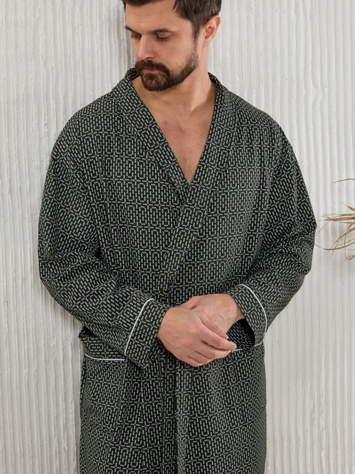 ANDRE'ANNA Халат домашний легкий хлопковый, зеленый