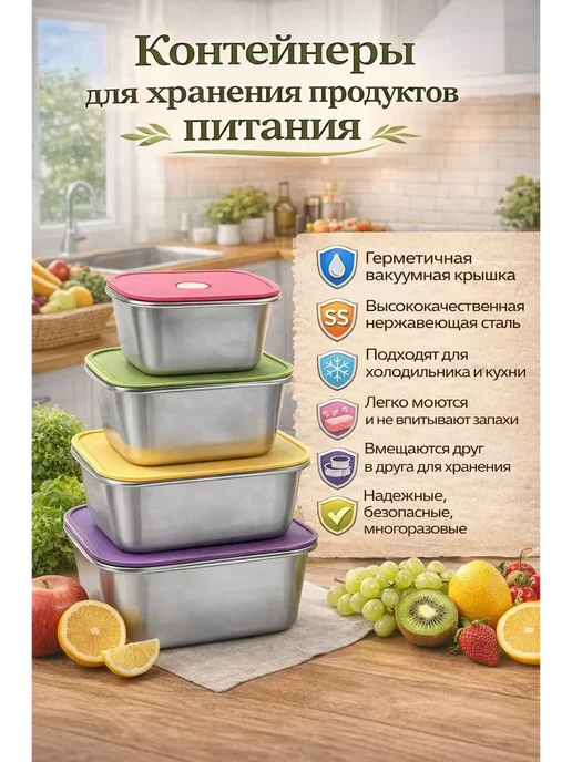ИМАН от А до Я контейнеры для хранения продктов, 4 шт