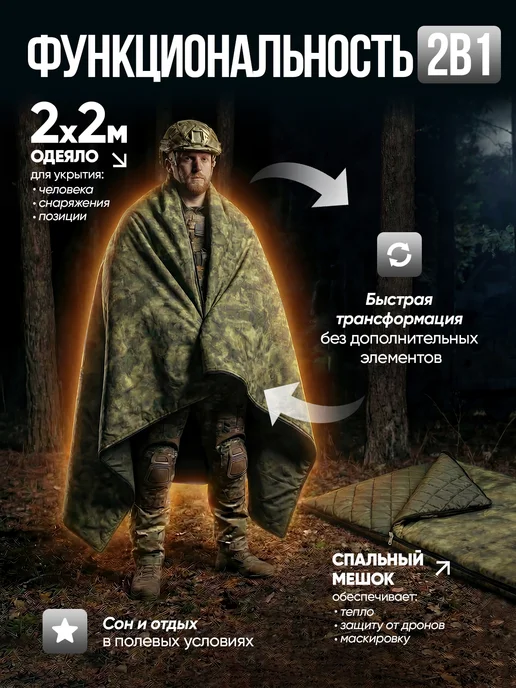 Империя впечатлений Антидроновое одеяло с функцией спальника, зеленый, фото 3