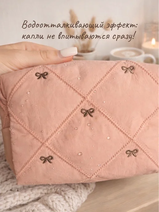 Trendshop161 Косметичка маленькая тканевая с бантиками, розовый, фото 6