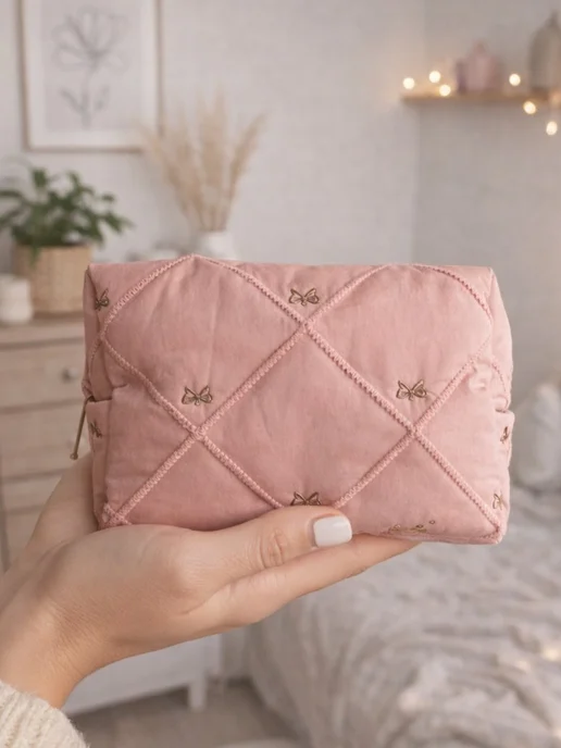 Trendshop161 Косметичка маленькая тканевая с бантиками, розовый, фото 8