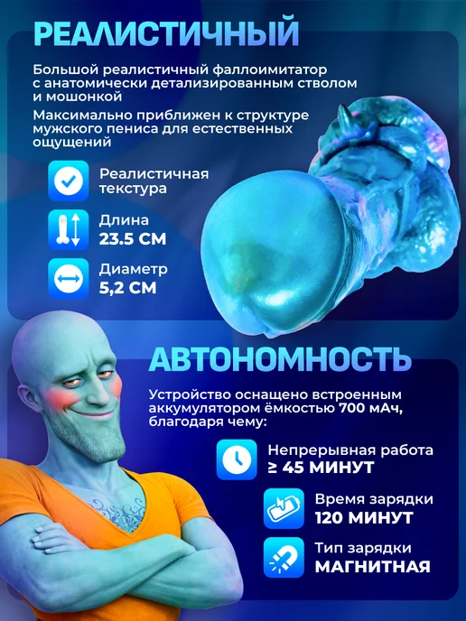 Фаллоимитатор Gigachad Squidward Smasher Dildo SCMHW012, синий, фото 3