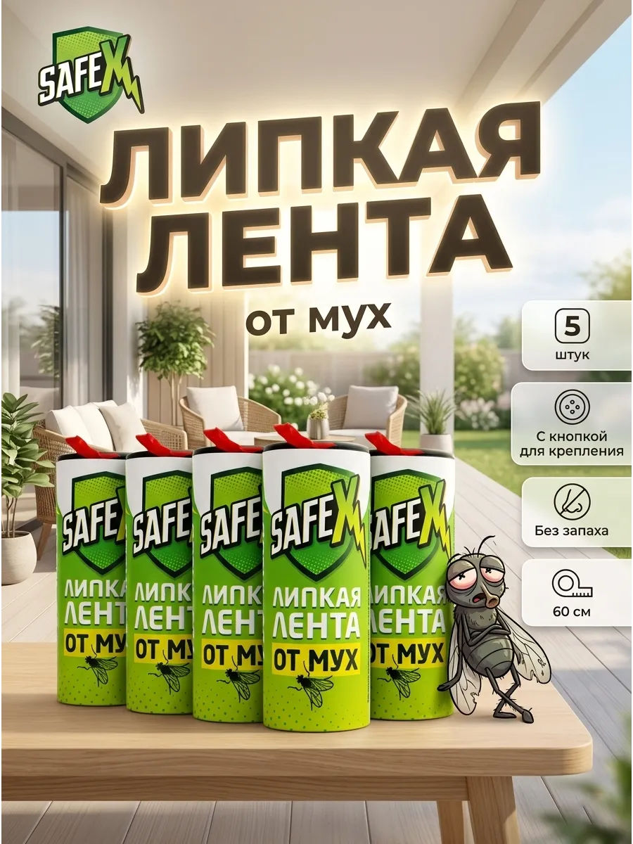 Липкая лента от мух 5 шт.