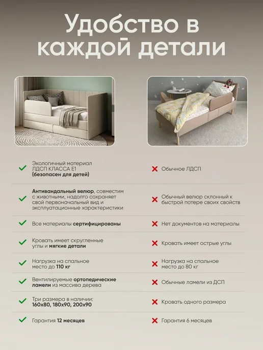 sleep and smile Детская диван кровать с матрасом Huggy от 3 лет 160х80 см, 200x90 см, фото 8