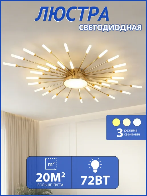 JACKSUN Люстра светодиодная в форме солнца, 28 LED, для гостиной, белый