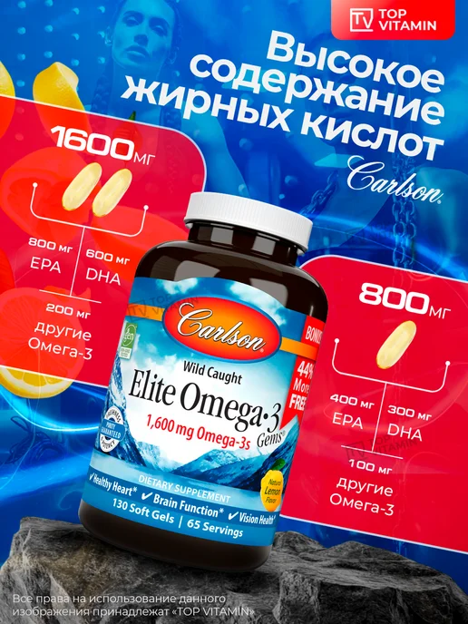 Carlson Labs Омега-3 1600 мг, 130 капсул, Carlson Labs Омега-3 1600, фото 4