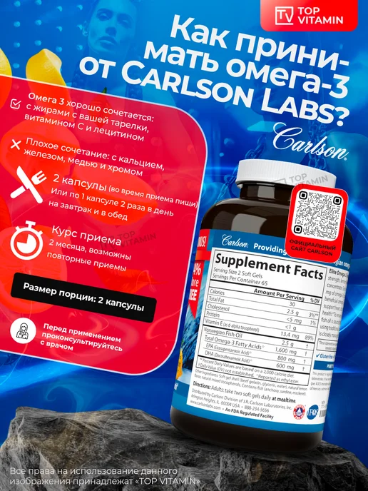 Carlson Labs Омега-3 1600 мг, 130 капсул, Carlson Labs Омега-3 1600, фото 5