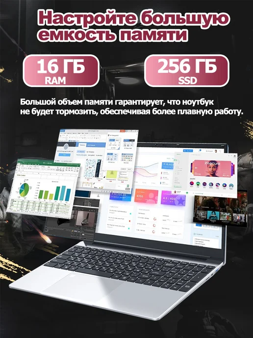 VJSENGA Ноутбук для работы игровой 15.6”, AMD 32GB, SSD 512GB, 32 ГБ, 512 ГБ, фото 7