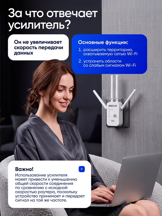 BREVIX Усилитель Wi-Fi сигнала, репитер, белый, фото 7