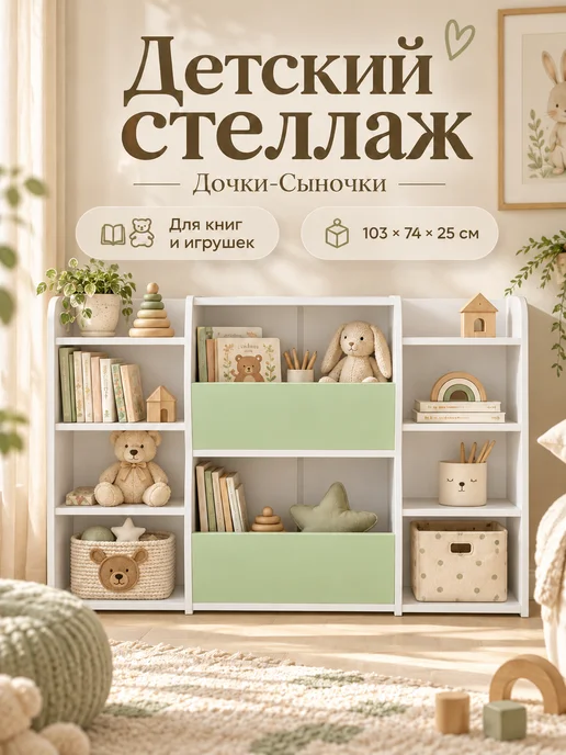 sitstep Стеллаж напольный с полками для игрушек белый, фисташковый, белый, фото 2