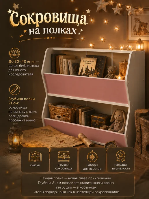 sitstep Стеллаж для игрушек в детскую Мишкины сокровища бело-розовый, розовый, фото 3