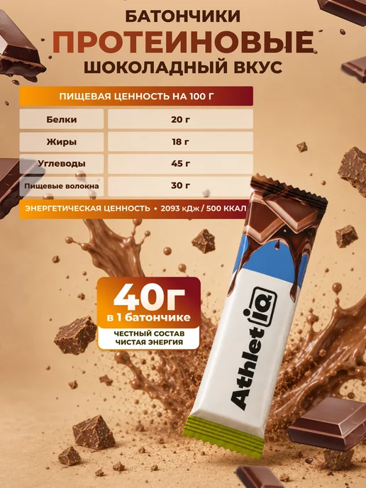 AthletIQ Протеиновые батончики Шоколад 12 шт, 12 шт, фото 4
